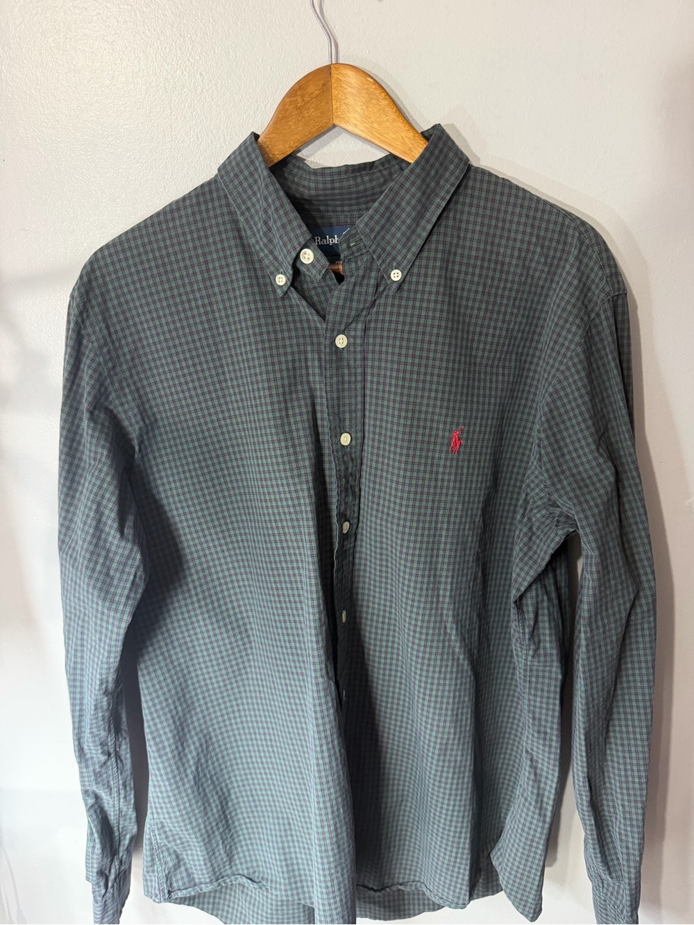 Ralph Lauren Green and Navy Micro-Check Button-Down Shirt